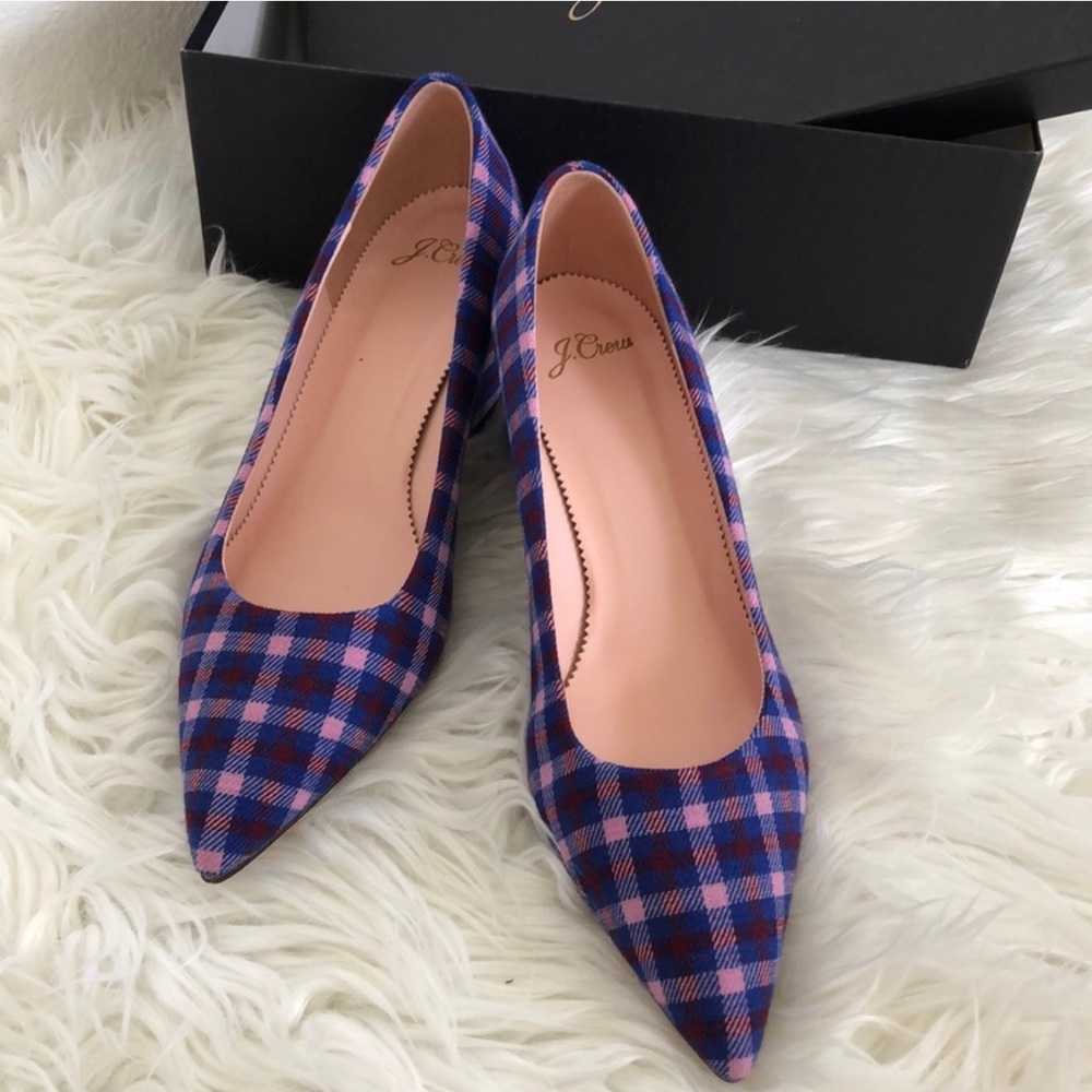 J. Crew Laney Pumps in Plaid Royal Petunia NWOT
